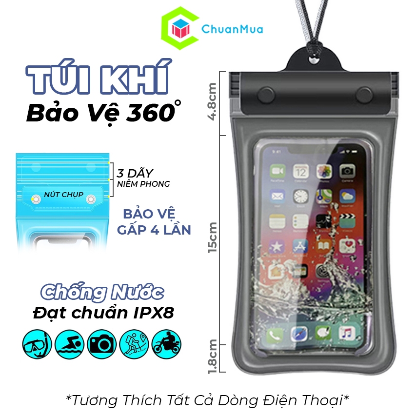 Túi Đựng Điện Thoại Chống Nước Cảm Ứng Đa Năng Đạp Xe Đi Mưa Đi Bơi ( Túi Phao Nổi Bảo Vệ Điện Thoại 360 Có Dây Đeo )