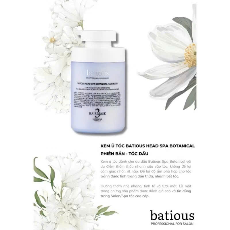 Kem Hấp Ủ Tóc Batious Kiềm Dầu, Phục Hồi Tóc Khơ Xơ Hư Tổn, Dưỡng Tóc Chắc Khỏe Mềm Mượt