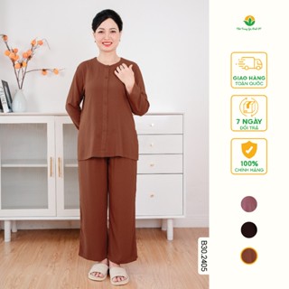 Bộ đồ trung niên, bộ đi chùa cho mẹ cho bà chất Lanh Việt Thắng quần dài, áo dài tay B30.2405