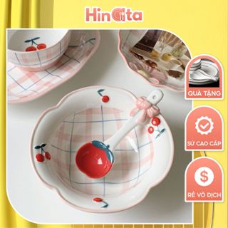 Đĩa bát sứ trắng vân hồng HINATA bát ô tô đựng canh bộ chén dĩa bát ăn cơm đĩa sứ thố đựng sang trọng, Bảo hành 1 đổi 1