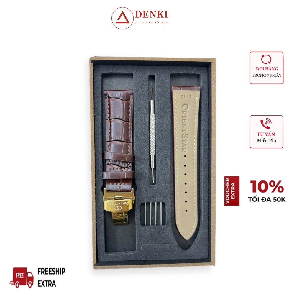 Dây đồng hồ da bò khóa bấm logo Orient Star CHÍNH HÃNG [ CÓ HỘP]