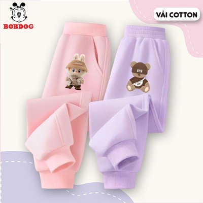 Quần dài cho bé gái BOBDOG 2026 chất liệu nỉ da cá dáng thể thao in hình LABUBU cute cho bé