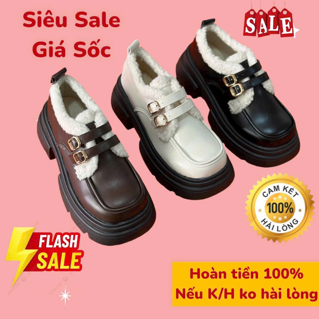 Giày Boot Cổ Lông Cừu Boot nữ cổ ngắn chất Da Cao cấp Cổ Viền Lông Ấm Đế Cao 5cm 211215 Và Da bóng c