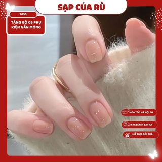   T050  Móng tay giả NGẮN form vuông sơn gel màu thạch BỘ 24 móng thu đông móng up form ngắn làm nail tại nhà cho nữ 