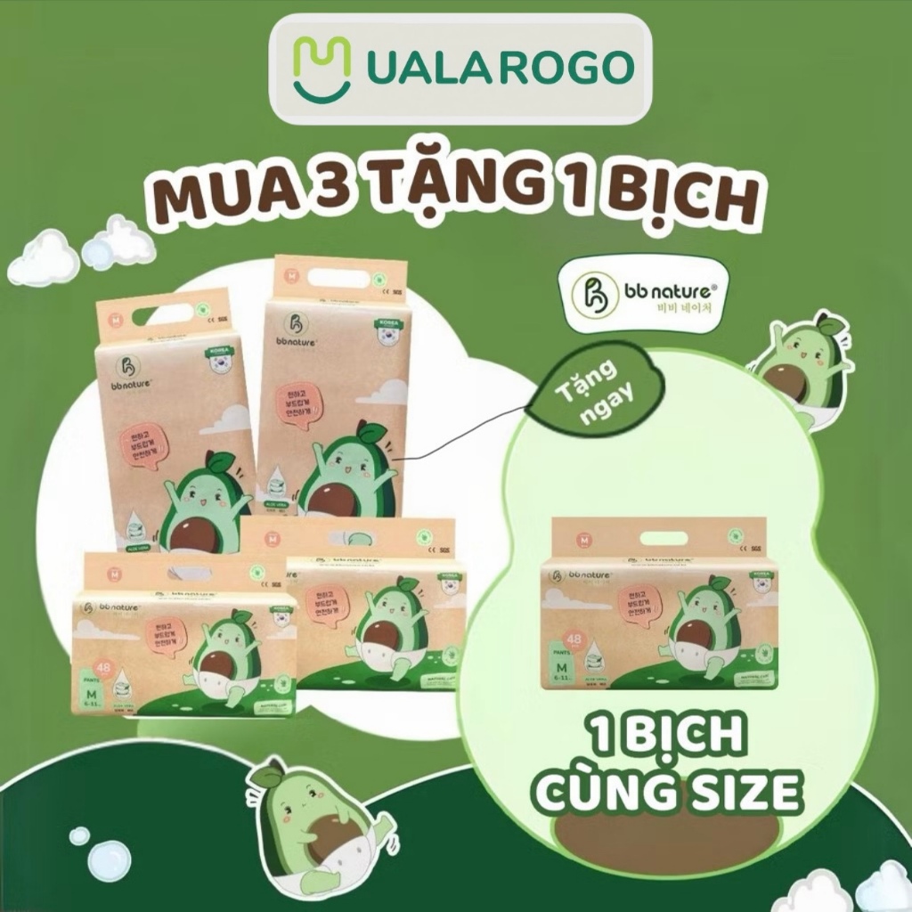 [COMBO 4 BỊCH - GIÁ 3 BỊCH] Tã/Bỉm BB Nature Hàn Quốc cho bé đủ size S56/M52/M48/L44/Xl40/XXL38