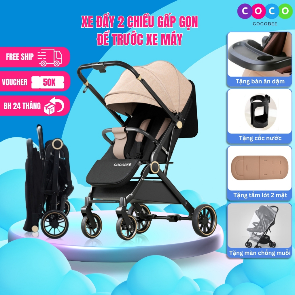 Xe đẩy cho bé Cocobee, xe đẩy gấp gọn 2 chiều 3 tư thế đi chơi, xe đẩy du lịch đa tính năng cho mẹ và bé CK2