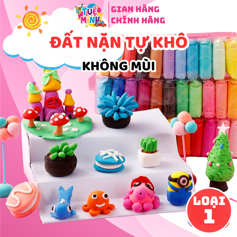 Đất nặn tự khô an toàn cho bé set nhiều màu không mùi kèm dụng cụ cắt đất nặn tạo hình tự khô