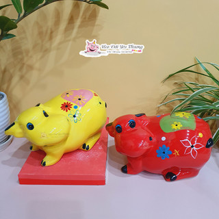 Ống tiết kiệm trâu đất ngộ nghĩnh gốm sứ size 1 lợn đất, trang trí nhà cửa, quà lưu niệm đồ chơi cho bé