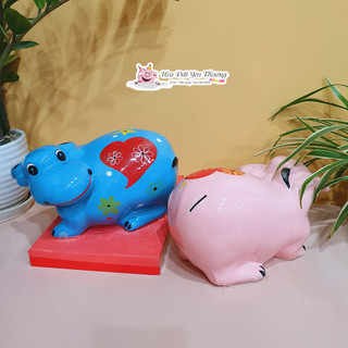 Ống tiết kiệm trâu đất ngộ nghĩnh gốm sứ size 1 lợn đất, trang trí nhà cửa, quà lưu niệm đồ chơi cho bé