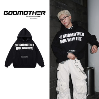 Áo Hoodie Nỉ Bông Form Boxy GODMOTHER MADE WITH LOVE Unisex Mũ To Có Cúc Màu Xám Tiêu - Đen 2024