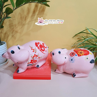 Ống tiết kiệm trâu đất ngộ nghĩnh gốm sứ size 1 lợn đất, trang trí nhà cửa, quà lưu niệm đồ chơi cho bé