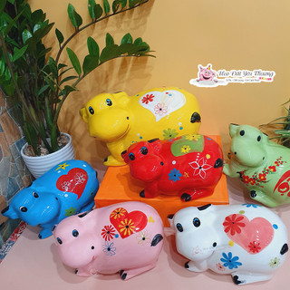 Ống tiết kiệm trâu đất ngộ nghĩnh gốm sứ size 1 lợn đất, trang trí nhà cửa, quà lưu niệm đồ chơi cho bé