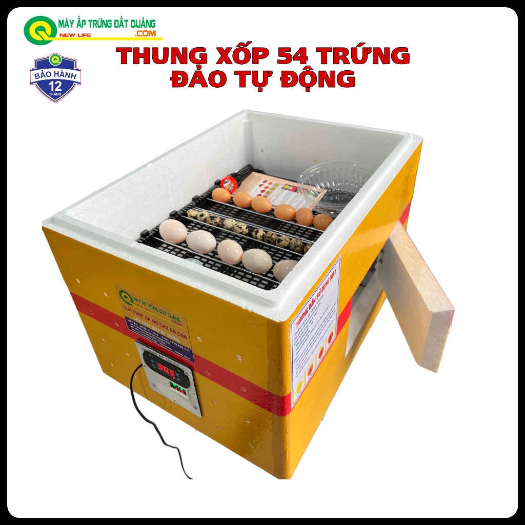 Máy Ấp Trứng 54 Trứng Thùng Xốp Đảo Tự Động Tạo Nhiệt Dây Cacbon Hoàn Chỉnh