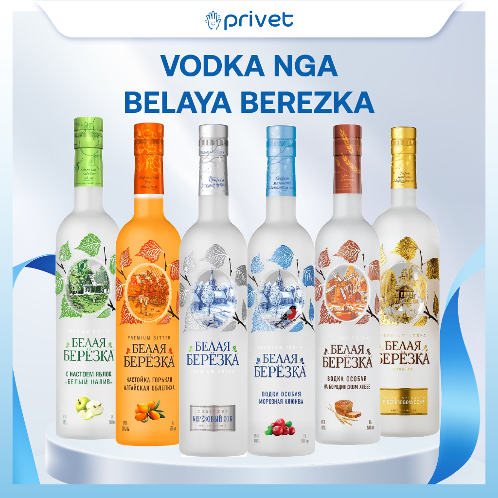 Rượu Vodka Nga Premium Vodka Belaya Berezka 40% 500ML Cây Bạch Dương