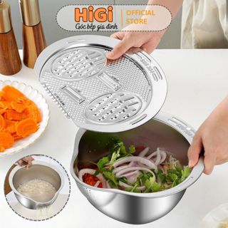  Rổ Inox 304 Thoát Nước Đa Năng Kèm Bộ Nạo Rau Củ Quả Rửa Thực Phẩm Vo Gạo Ráo Nước An Toàn Tiện Lợi 