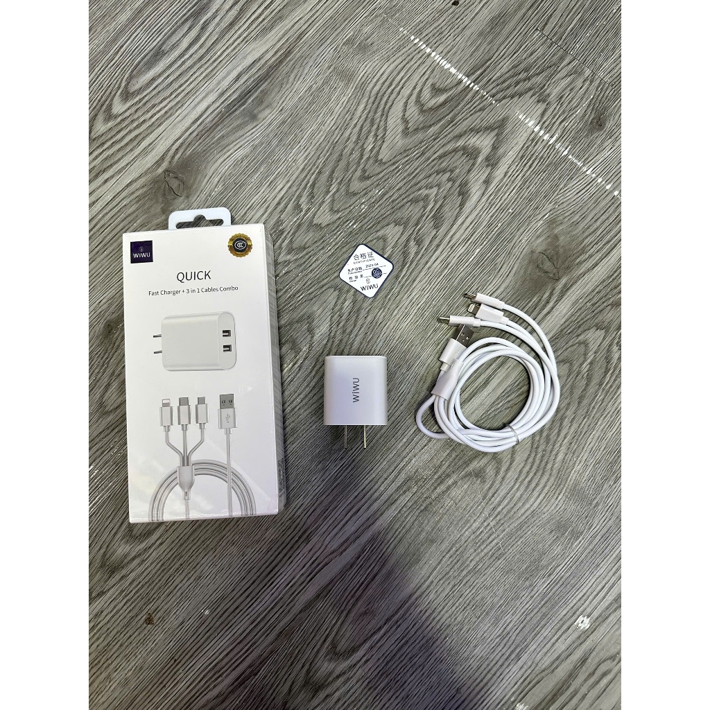 BỘ SẠC WIWU QUICK FAST CHARGER + 3 IN 1 CABLES COMBO WI-U003(CỐC SẠC 2 CỔNG+CÁP SẠC 3 IN 1)