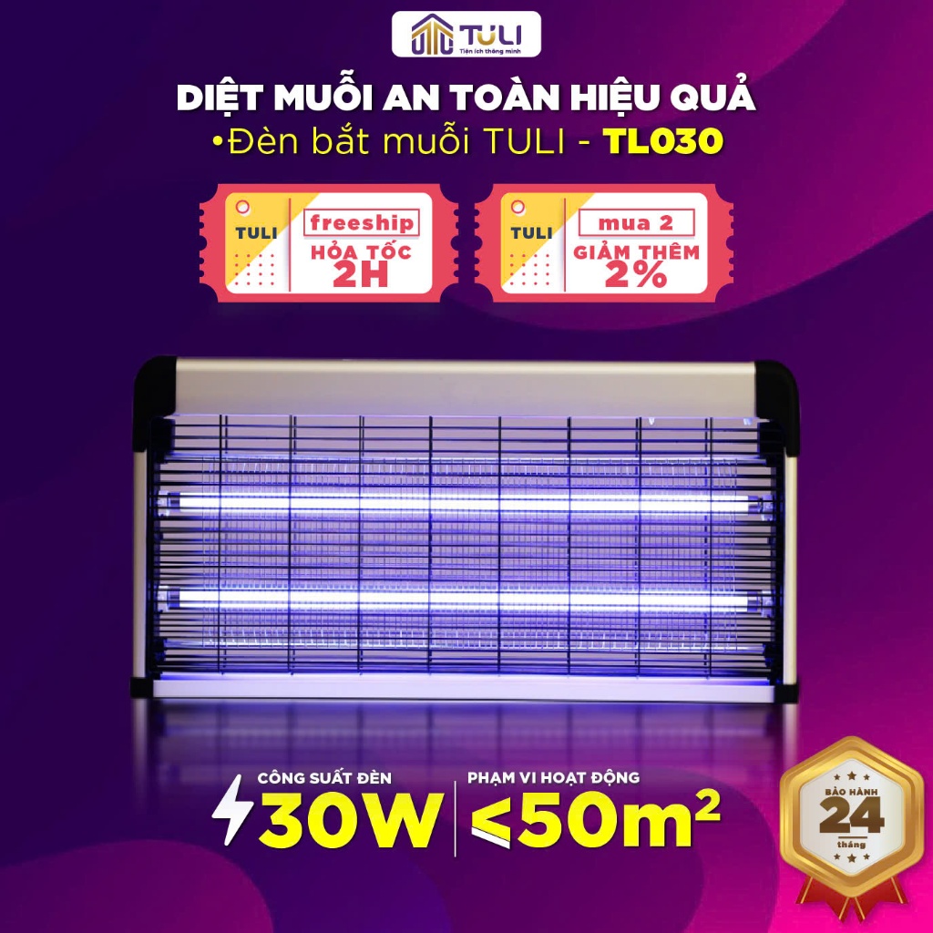 Đèn bắt muỗi thông minh TULI TL030, 30W, Lưới điện 3800V, Treo tường Hiệu quả, An toàn, BH 24 Tháng