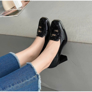 Giày cao gót da bóng gót 7cm _giày gót vuông mũi tròn ,giày cao gót da mềm khoá miu hót tren cao cấp fullbox