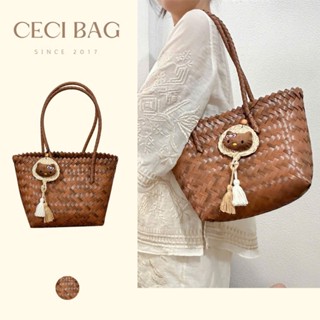 Túi tote đa năng túi mây túi đeo vai kèm charm Kitty