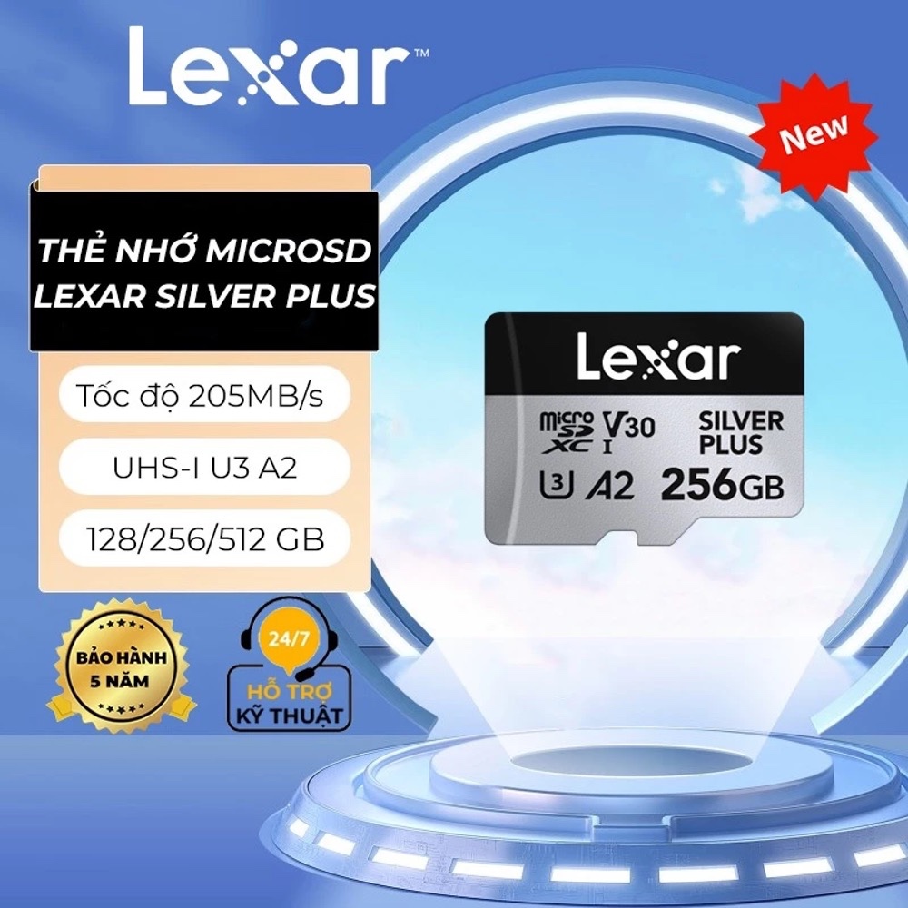 Thẻ nhớ microSD Lexar Silver Plus 128GB/ 256GB/ 512GB U3 A2, tốc độ đọc 205Mb/s - Hàng chính hãng
