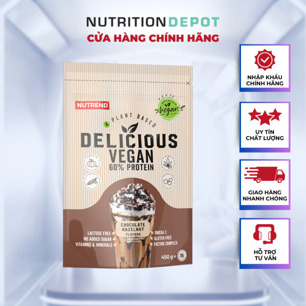 Đạm Protein thực vật Nutrend Delicious Vegan Protein (Túi 450g - 15 lần dùng) - Nutrition Depot VN