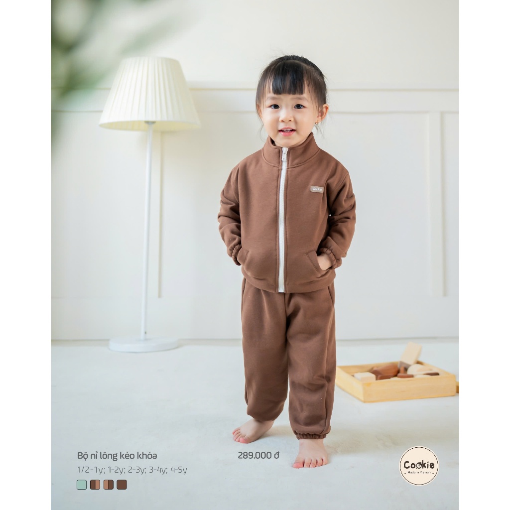 Bộ Nỉ Lông Kéo Khóa COOKIE Cho Bé Từ 6 Tháng Đến 5 Tuổi Mẫu 2024