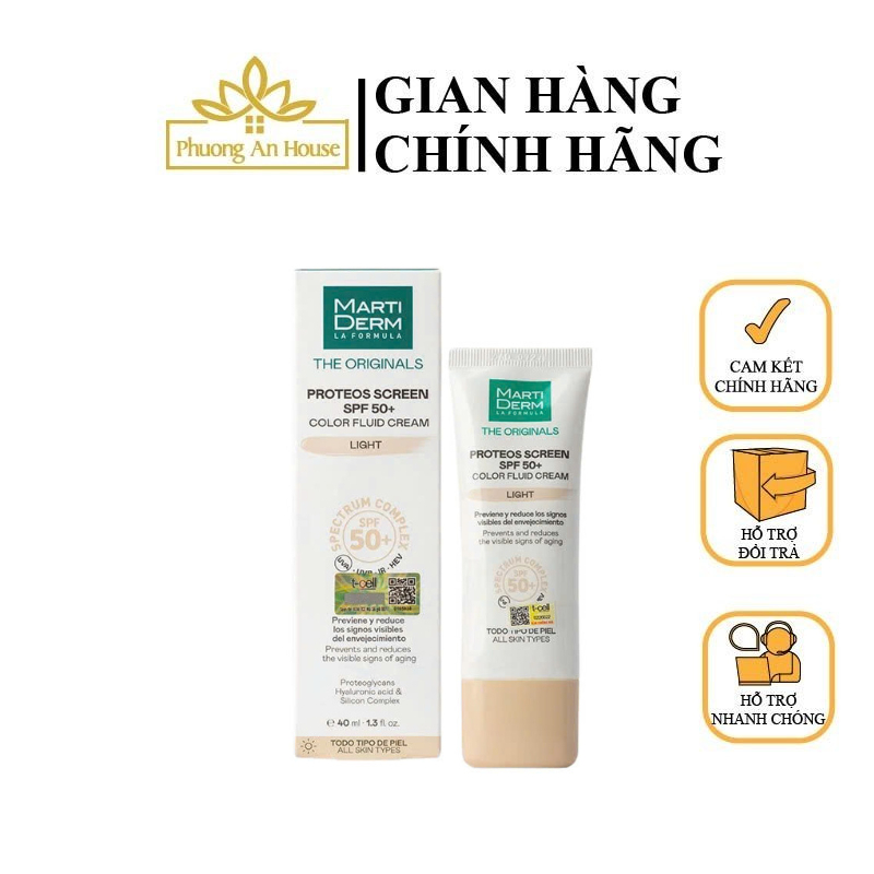 Kem Chống Nắng MartiDerm The Originals Proteos Screen SPF50+ Color Fluid Cream (Light) (40ml)