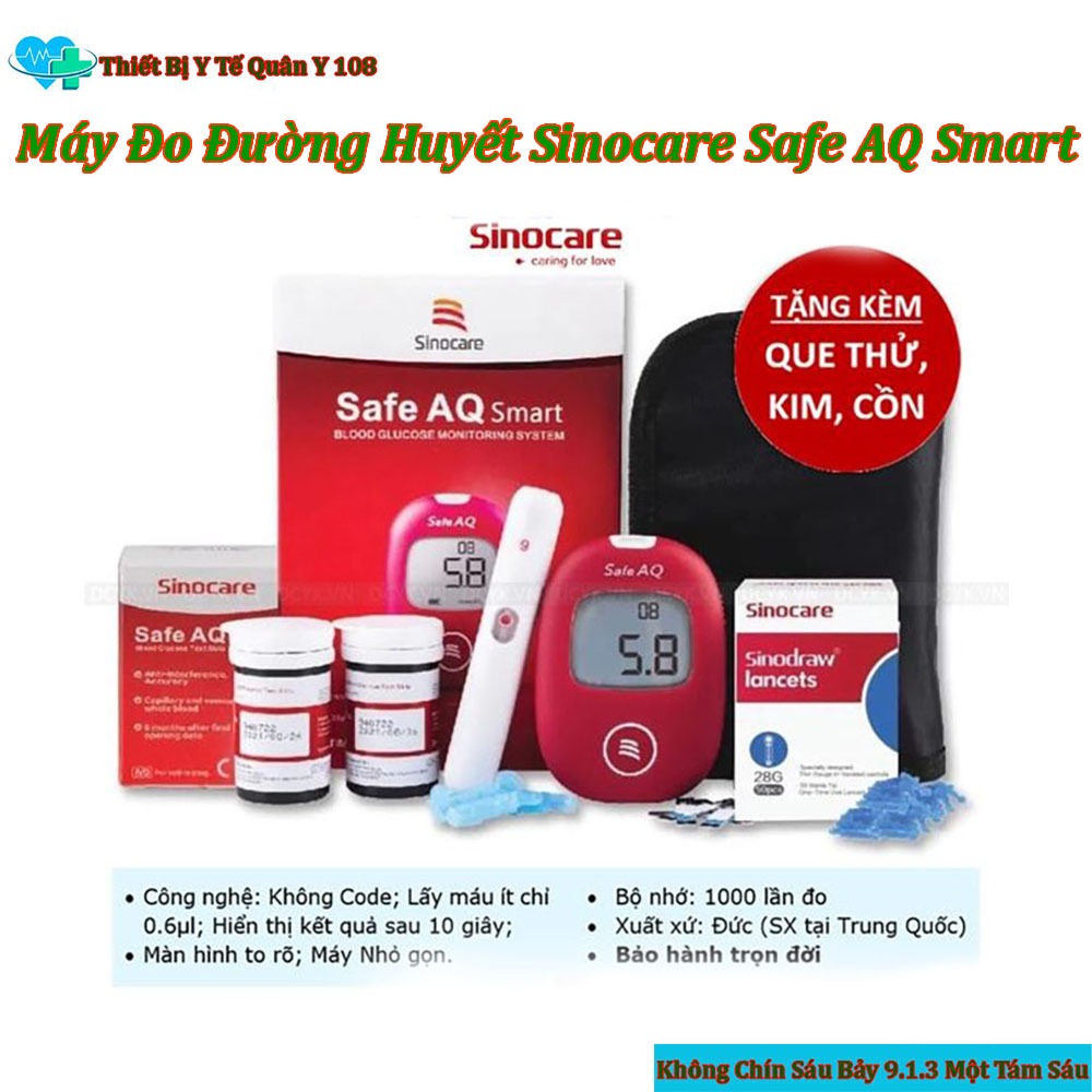 Máy Đo Đường Huyết Sinocare Safe AQ Smart Tặng 25 Que 50 Kim