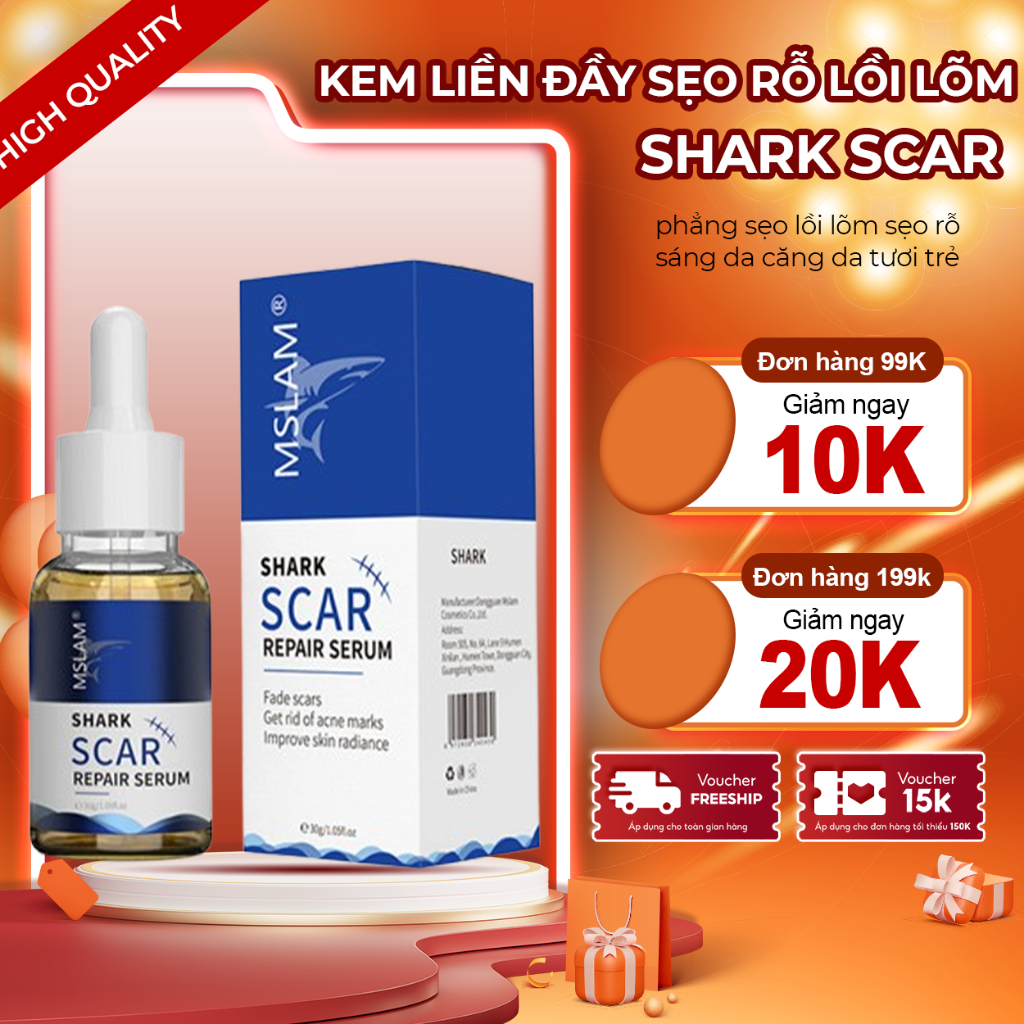 Tinh Chất SHARK SCAR Mờ Sẹo Rỗ, Sẹo Chân Đinh - Tế Bào Gốc Cá Mập SHARK SCAR Mờ Sẹo Lâu Năm, Sẹo Rỗ 