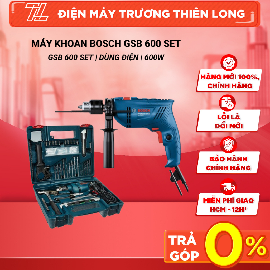 Máy Khoan Bosch GSB 600 SET 600W - Bộ Set Valy 100 Món Phụ Kiện