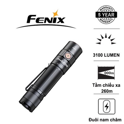 Đèn pin FENIX E35R độ sáng 3100lm chiếu xa 260m pin 21700 5000mAh cổng sạc USB C đuôi nam châm