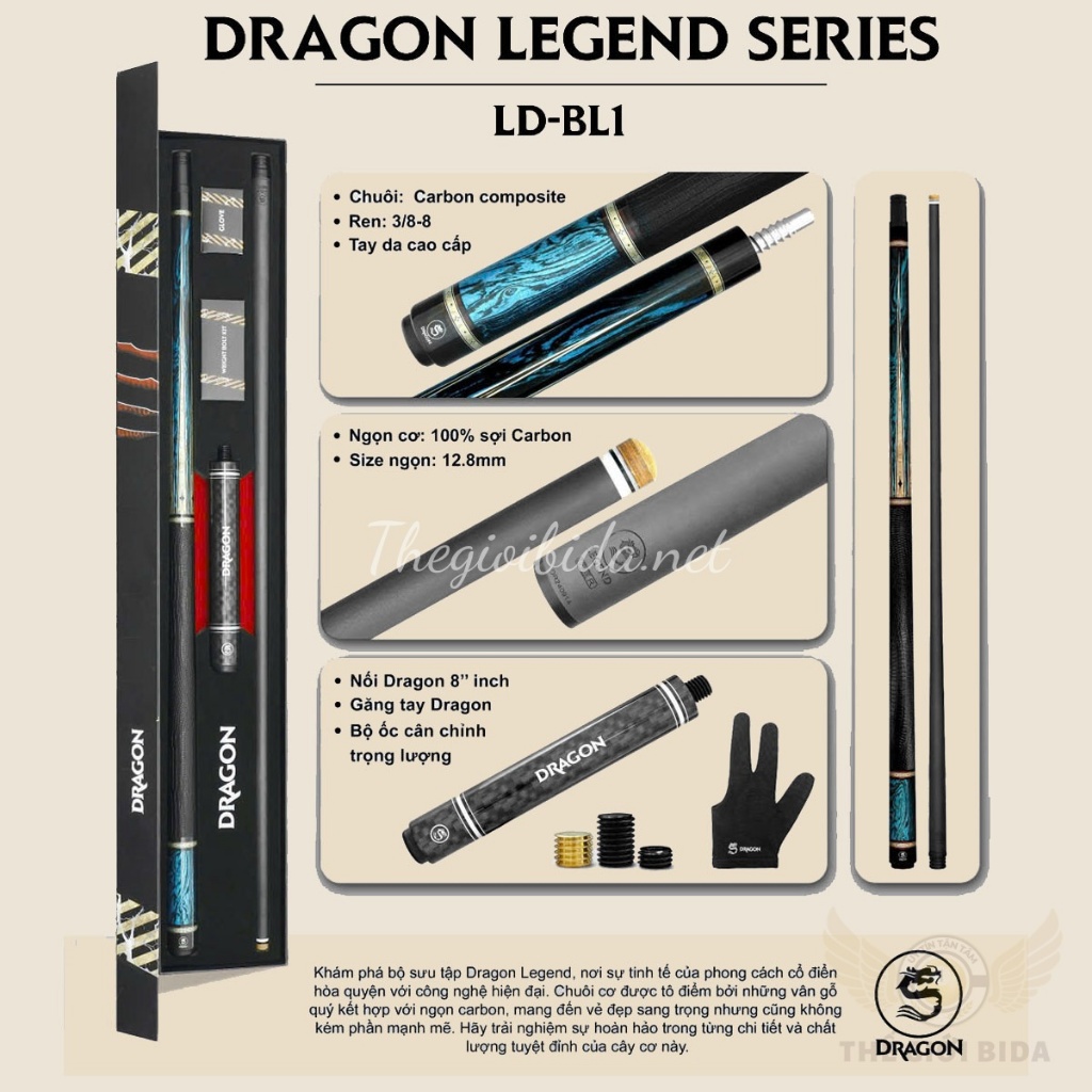 Gậy Dragon Legend Full Carbon - Cơ Carbon Chất Lượng Cao Mới Nhất 2024