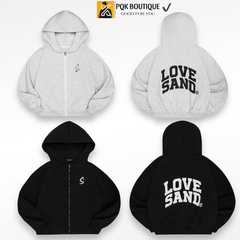 Áo Khoác Dây Kéo Nam Nữ Form Rộng Cổ Cao LOVE SAND Màu Xám Tiêu / Đen