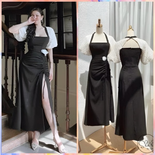 (SHOP BIGSIZE nữ 50kg đến 90kg ) Đầm sang chảnh dự tiệc xẻ đùi kèm tag hoa đi biển, váy dự tiệc cưới che bụng -D70