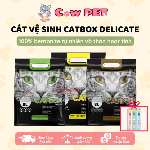 Cát vệ sinh cho mèo CATBOX DELICATE siêu vón siêu khử mùi 8L cát than hoạt tính - Cow Pet