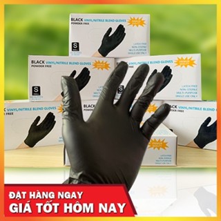 HỘP 100 Chiếc Găng Tay VINYL/NITRILE BLEND Không Bột Đen Xanh Trắng Trong Suốt CHÍNH HÃNG Size S M L