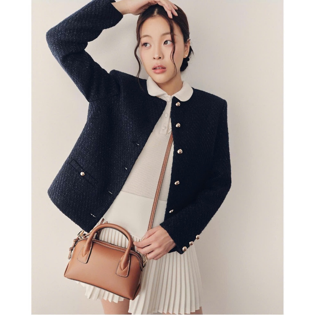 ( Hàng có sẵn)- Áo dạ Tweed Xương Cá Cổ Tròn- LISA STOREE