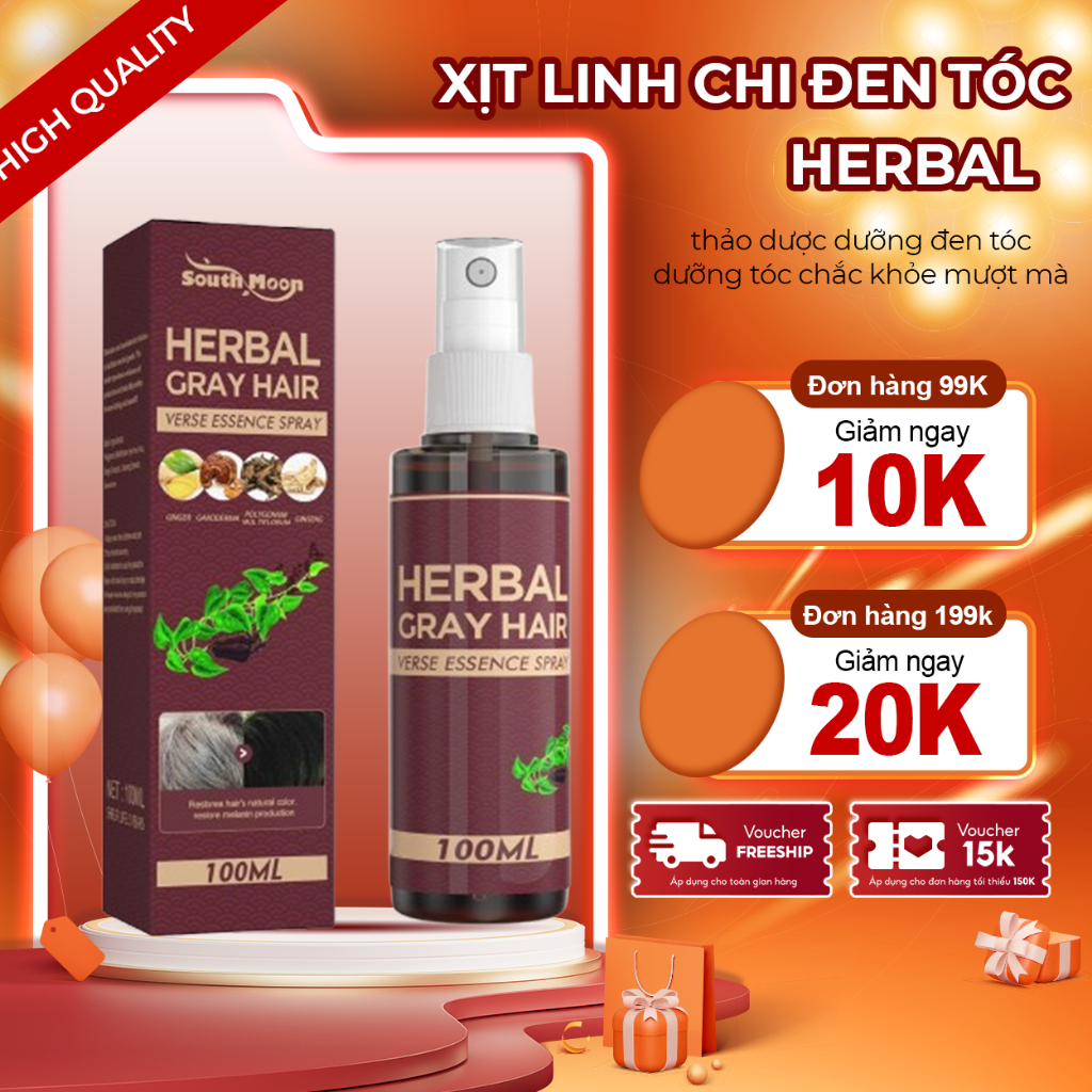  Xịt Đen Tóc Linh Chi Đỏ HERBAL - Tinh Chất Thảo Dược Linh Chi Đen Tóc Herbal Herbal Gray Hair Serum Phủ Bạc Làm Đen 