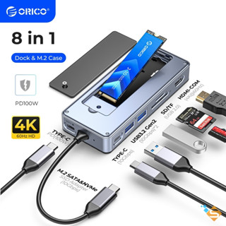 Hub USB TypeC ORICO SSD M.2 NVME 8 in 1 4K 60Hz HDMI PD100W RJ45 SD/TF USB 3.2 10Gbp Bảo Hành 1 Năm