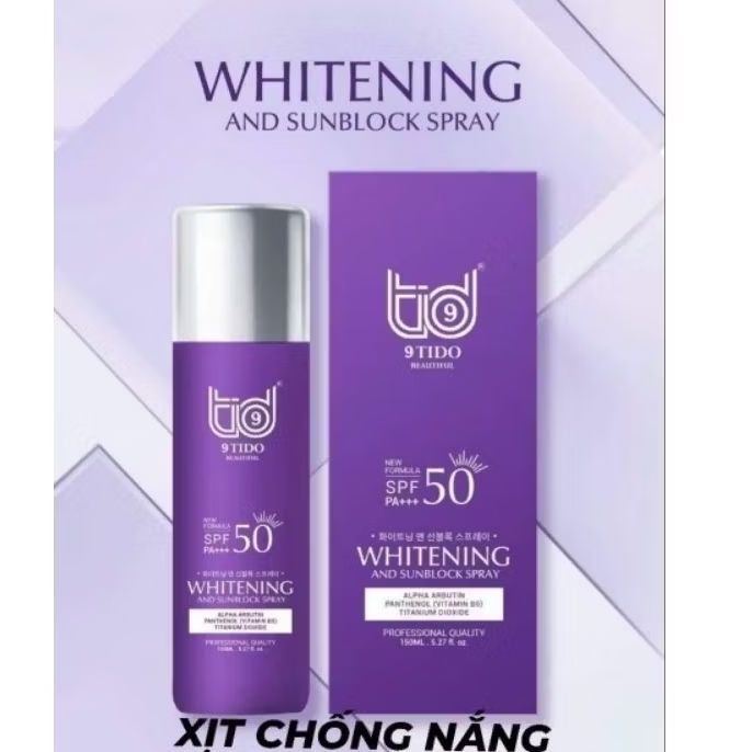 XỊT CHỐNG NẮNG 150ML 9TIDO nâng tone dùng cho body...