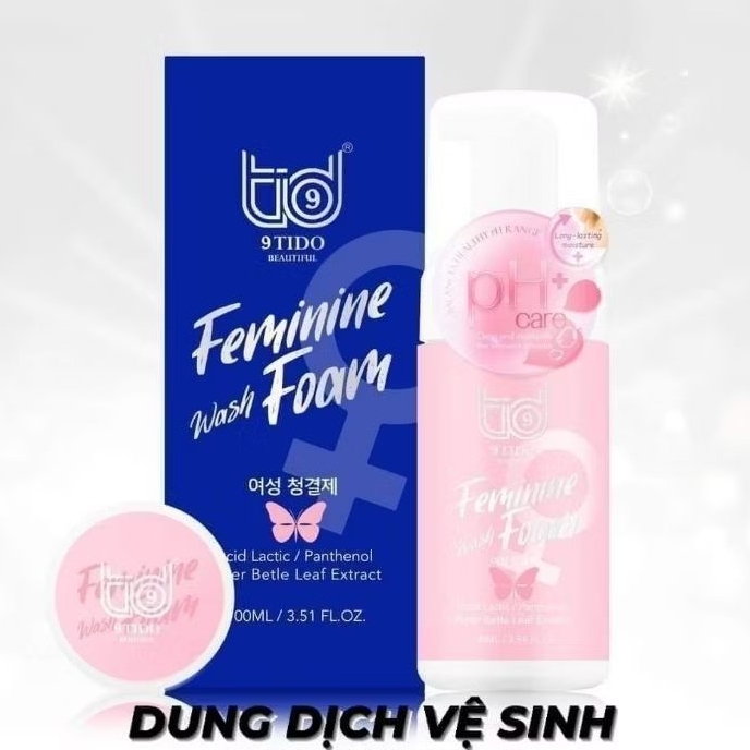 DUNG DỊCH VỆ SINH FEMININE WASH FOAM 100ML 9TIDO  từ thảo dược thiên nhiên, an toàn, lành tính....