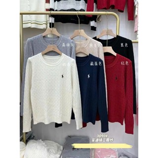 Áo len nữ, áo len tay dài cổ tròn thêu ngựa vặn thừng hàng len dêt kim QCCC chất lem mềm min màu trắng đen xám xanh đỏ -