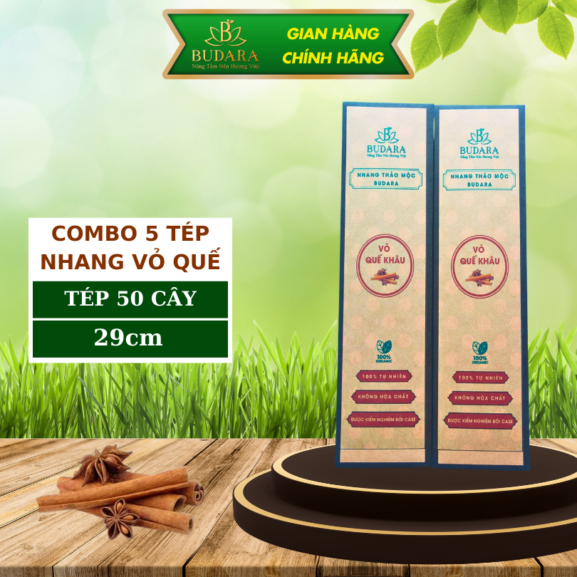Combo 5 tép nhang 3 tất  vỏ quế khâu, nhang quế sạch, nhang thảo mộc budara