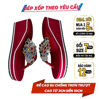 Dép xốp nữ xỏ ngón quai kẹp đính đá hình công đế cao su cứng chống trơn trượt cao thấp đa dạng