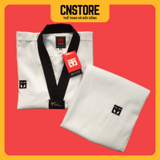 Võ Phục Taekwondo Cổ Đen Vải Sọc Mooto Loại Tốt