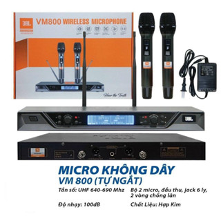 Micro Không Dây Jb Vm800 Tự Ngắt - Cặp mic kim loại UHF Thu Tiếng Hay, 2 râu thu xa trên 30m, BH 1 Năm.