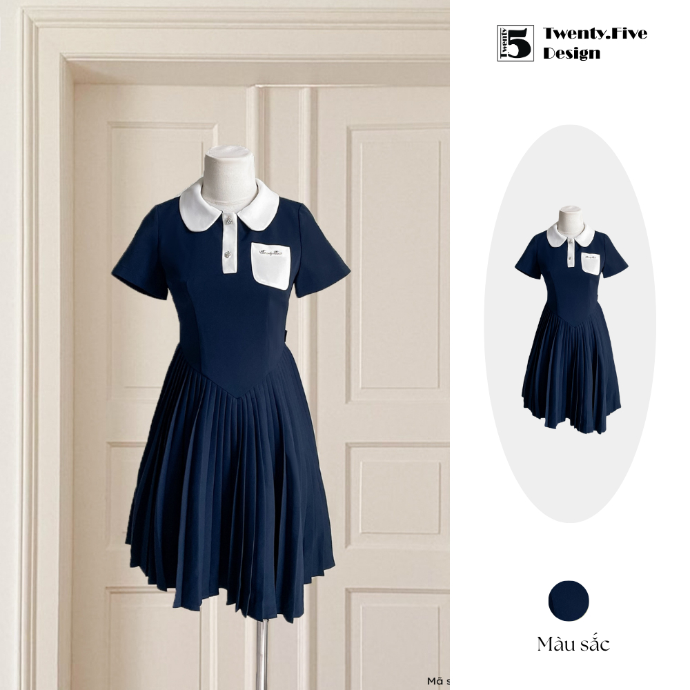 Đầm polo cho nữ dáng xếp ly trẻ trung cổ sen chất thun cotton phối tag Twenty.Five DL40