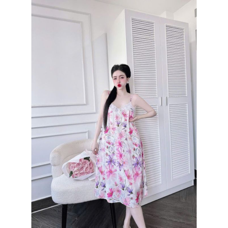 Đầm 2s phối ren,lụa Mịn Latin Tơ Tằm
