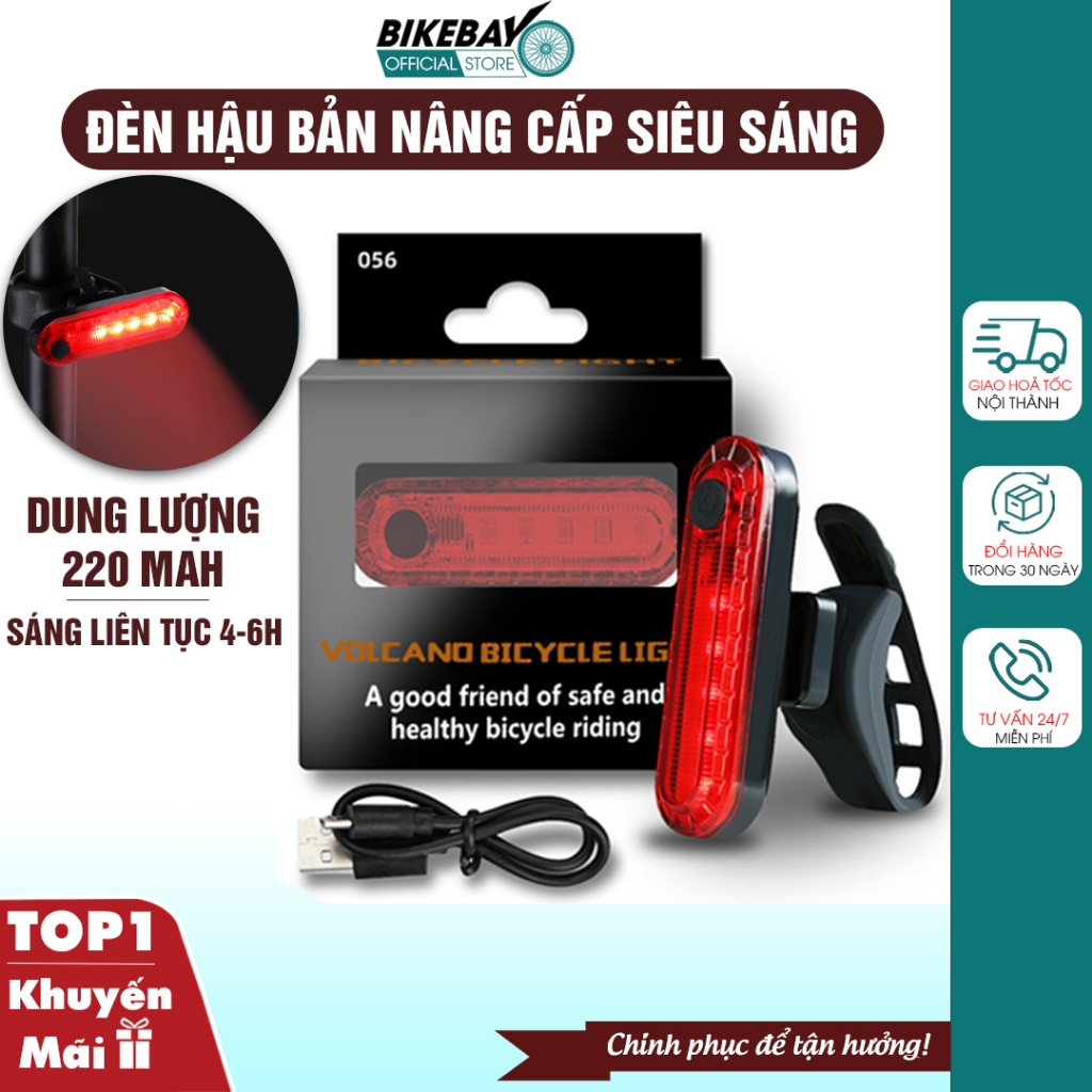 Đèn hậu xe đạp nâng cấp Bikebay Official Store, Đèn cảnh báo đạp xe an toàn 4 chế độ sáng - DH04