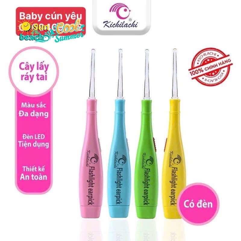 Dụng cụ lấy ráy tai cho bé,Đèn Pin Mini Soi Tai Kichilachi Hộp 3 đầu